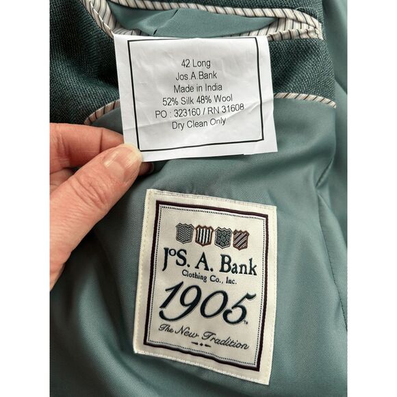 Jos. A Bank Sports Coat/Blazer 42 Long Silk/Wool Blend Dark Green Tailored Fit - Picture 9 of 11